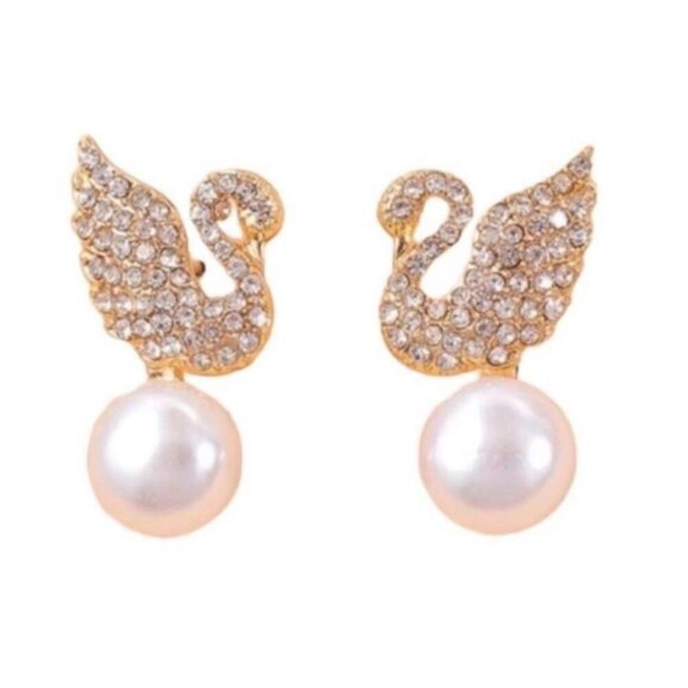 Art Deco Faux Diamond & Pearl Swan Drop Cocktail Earrings